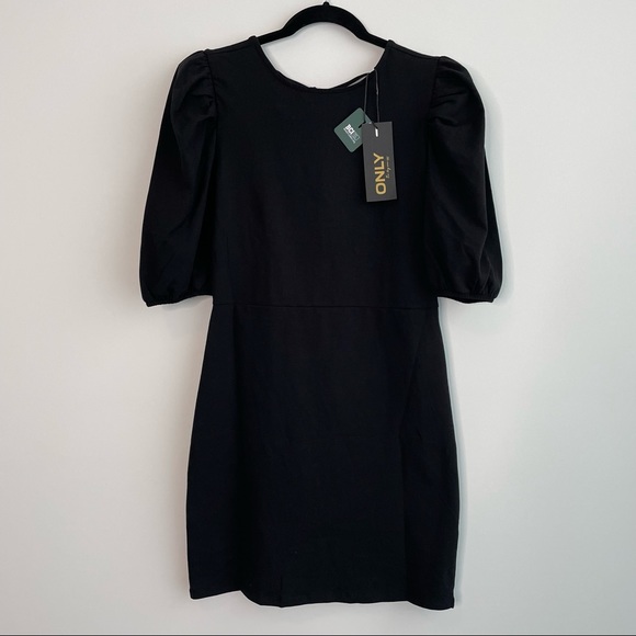 Only Dresses & Skirts - ONLY Black Cotton Bishop Sleeves Cocktail Dress